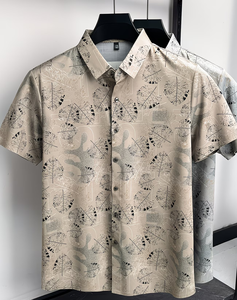 Camisa Casual de Manga Corta para Hombre, Estampado Digital, Cuello Camisero, Transpirable, Poliéster Popelina, Estilo Veraniego - Product Image 1