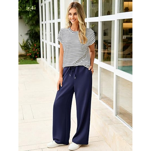 Women Spring Summer Two Piece Set Casual Top <b>Elastic</b> Waist Pants Lounge Wear Wholesale - Product Image 3