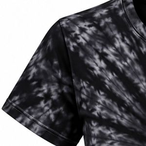 Camiseta Negra Gris con Estampado Tie Dye y Gráfico de Poodle, Manga Corta, Cuello Redondo, Informal, de Algodón para Mujer, Top de Moda - Product Image 6