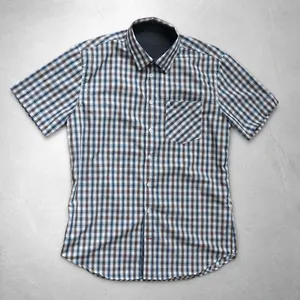 Wholesale Custom <b>Mens</b> White Brown <b>Navy</b> Light <b>Blue</b> Small Gingham Check Short Sleeve <b>Shirt</b> Chest Pocket <b>Shirt</b> Plain - Product Image 1