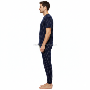 Custom 100% Cotton Sleepwear Men Plain Blank Pajama <b>Set</b> High Quality Soft Breathable Nightwear PJS Manufacturer Wholesale Bulk - Product Image 6