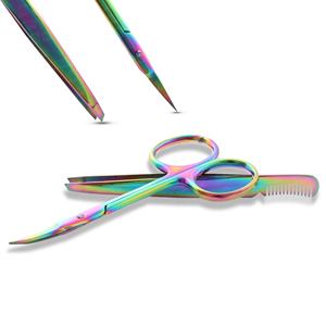 Pince à sourcils en acier durable de précision faite à la main avec pointe inclinée pour l'épilation, y compris les ciseaux - Product Image 2