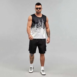 Débardeur de fitness personnalisé pour homme, col en V, respirant, tricoté, en polyester/coton, sans manches, pour la gym, style streetwear, personnalisable - Product Image 2