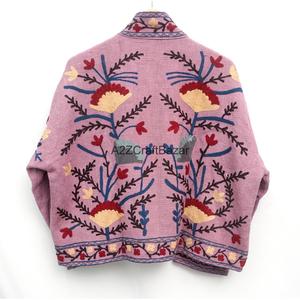 Veste brodée Suzani multicolore faite à la main, vêtements pour femmes, manteau, broderie Suzani, veste en coton pour femmes - Product Image 4