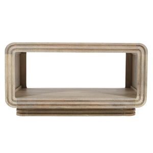 Table basse moderne en bois de manguier massif, design courbé artisanal, finition lisse blanchie à la chaux, pour salon, bureau ou centre de séjour. - Product Image 3