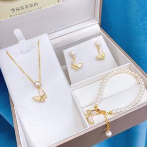 White Freshwater <b>Pearl</b> Near Round Fine Jewelry <b>Set</b> Slightly Flawed for Girlfriend's Valentine's Day Gift - Product Image 3