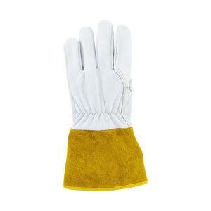 Guantes de Soldadura Tig de Cuero Genuino Blancos con Puño Amarillo, Diseño de Pulgar Recto, Resistentes a Salpicaduras de Metal Fundido, Forrados de Algodón - Product Image 5