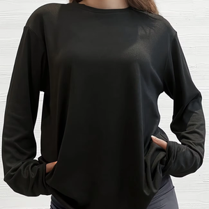 Camiseta de Manga Larga Oversize para Mujer, 100% Algodón Orgánico, Color Sólido, Corte Regular, Cuello Redondo, Estilo Casual, Venta al Por Mayor - Product Image 1