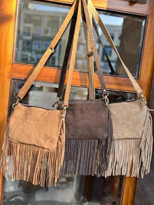 Bolso de piel de ante con flecos para mujer, bolsa de hombro de piel sintética estilo occidental, estilo bohemio, con piedra turquesa - Product Image 5