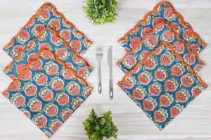 Serviettes de table carrées en coton brodé floral indien de luxe, personnalisées, faites à la main, bord festonné, 38x38cm, pour événements - Product Image 2