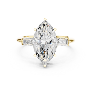 Elegante Anillo de Oro Amarillo de 14K con Diamante Cultivado en Laboratorio Certificado por IGI, Corte Marquesa de 3 CT y Corte Baguette Lateral, para Aniversario, Boda o Compromiso - Product Image 1