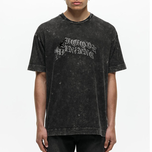 Camiseta Personalizada para Hombre, Lavada al Ácido, con Pedrería, de Algodón Grueso, Cuello Redondo, Estilo Urbano, para Uso Diario - Product Image 2