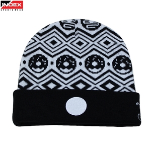 Index Geometric Pattern Beanie Hat Unisex Adult Winter Knit Cap Black White Casual Outdoor Wear 56-58CM - Product Image 1