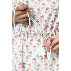 Nueva llegada 2025 Rosa indio mano bloque estampado caftán bata verano vestido Unisex Kimono vacaciones vestido holgado ropa de mujer - Product Image 3