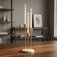 Ensemble de 3 porte-bougies modernes en marbre, finition dorée minimaliste, pour bougies coniques, pour table à manger, décoration de la maison