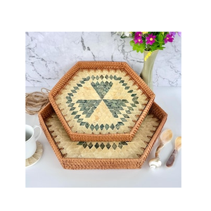 Bandeja Organizadora de Almacenamiento de MOP y Ratán, Forma Hexagonal, 2 Piezas, Bandeja de Almacenamiento Royal MOP - Product Image 1
