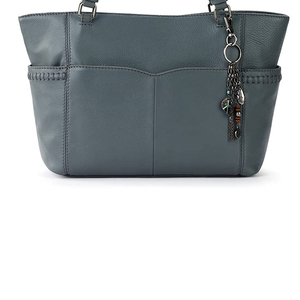 Modern Gray Leather <b>Tote</b> <b>Bag</b> With Front Pocket And Charm Keychain Handles Eco Friendly Woven Design OEM Supplier - Product Image 1