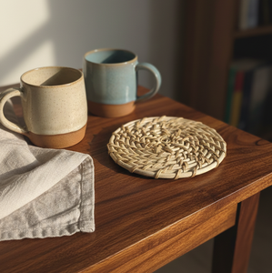 Sous-verre en rotin artisanal rustique antidérapant de 4 pouces, finition naturelle, artisanat indien, protection de table pour la maison, les mariages et les banquets - Product Image 6