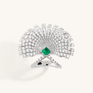 Luxury White <b>Gold</b> <b>Cocktail</b> <b>Ring</b> With Emerald Cut Diamond Flower Design Women's Party Jewelry - Product Image 1