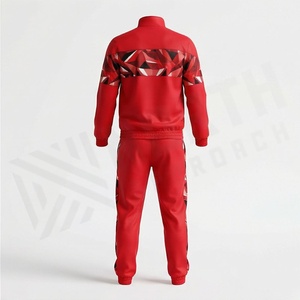 Ensemble de survêtement pour homme à imprimé géométrique rouge, sweat-shirt et pantalon sportifs à fermeture éclair intégrale, vêtements d'automne, matière polyester respirante - Product Image 2