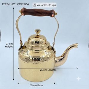 Bouilloire à thé en cuivre pur, théière en cuivre martelé artisanal avec couvercle, poignée en bois, service à thé et café indien, décoration de cuisine et de maison - Product Image 5