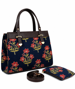 Conjunto de 3 Bolsos de Mano de Lujo para Mujer, Bolso Tote con Estampado de Brocado Kalamkari, con Bolsa de Mano a Juego y Correa Desmontable para Bodas y Fiestas - Product Image 3