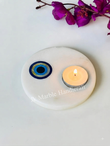 Support de bougie T-light en marbre blanc motif œil protecteur – Artisanat en pierre de qualité supérieure, fait main, vente en gros, meilleur prix disponible ici - Product Image 2