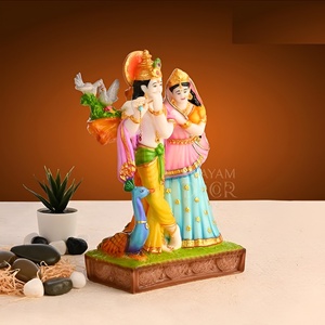 Radha Krishna Cow Idol 11 Inch Polyresin Marble Finish Traditional Hindu God <b>Statue</b> Home Decor <b>Religious</b> Gift Handcrafted High - Product Image 3