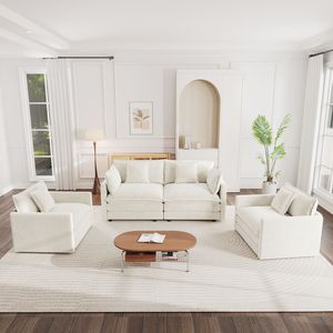 Set da Soggiorno Salvaspazio in 3 Pezzi Include 2 Poltrone e Divano a 2 Posti con Braccioli e Cuscini Decorativi di Ca - Product Image 1