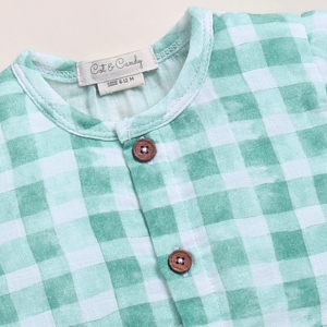 Premium Quality Organic Muslin Jabla <b>Set</b> - Teal Checks Print - Product Image 4