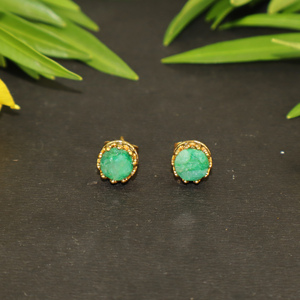 Luxury Fashion Fancy Shape 7 MM Dyed Emerald Gemstone 24k Gold Plated Crown <b>Stud</b> <b>Earring</b> For Women Girls Wholesale Bulk Jewelry - Product Image 1