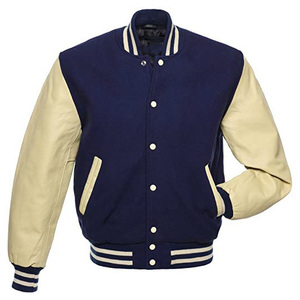 Men's Navy Blue Varsity Jacket for Sleeves Preppy Style Covered Button Closure Breathable Autumn Wear Regular Fit Turn-down - Product Image 2