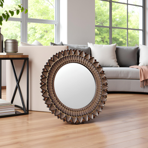 Miroir mural rond en bois sculpté Smart Art, cadre en MDF, design moderne, pour décoration de salle de maquillage ou de dressing - Product Image 4