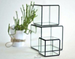 Set Of 3 Square Glass Storage Boxes With Metal <b>Frame</b> And Hinged Lid For Jewelry Organizers - Product Image 2