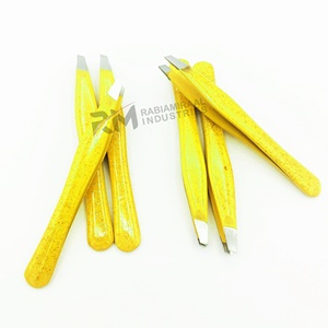 RMI Best Product Customized Silver Tip And Yellow Glitter Color Angle Point Tweezer - Product Image 4