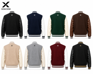 Veste en molleton classique pour homme X Sports City, en laine et cuir, fabriquée au Pakistan, manches en cuir PU, col rabattable, boutons, OEM - Product Image 2
