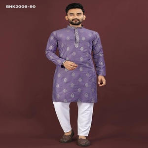 New Arrival Viscose Silk with Sequence Embroidery Butta work Full-Sleeve Above-Knee Length <b>Kurta</b>-Cotton Payjama Indian Exporter - Product Image 1