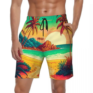 Short de bain dégradé pour homme avec poches, séchage rapide, taille à cordon, décontracté, longueur courte - Product Image 2