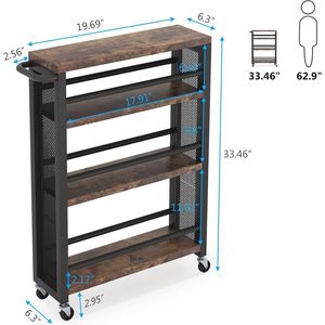 Carrello portaoggetti sottile a 4 ripiani con maniglia e ruote - Product Image 3