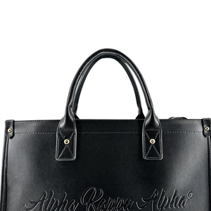   Sac fourre-tout Midnight noir en similicuir, sac à main à bandoulière avec logo embossé, grand sac de transport, sac fourre-tout tendance pour femme au quotidien - Product Image 5