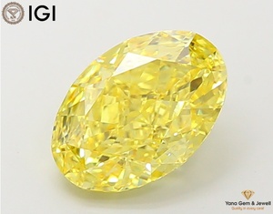 Diamant de laboratoire CVD de forme ovale, couleur jaune vif fantaisie, clarté VS1, 4,00 carats, avec certificat IGI, pour une demande en mariage spéciale - Product Image 1