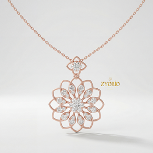 Colgante de Diamantes con Diseño Floral Plateado, Bañado en Oro, Brillante, Elegante, Lujoso y Atemporal para Mujer, Ideal para Compromiso, Boda o Fiesta - Product Image 3