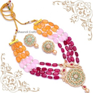 Collar largo de diseño de pavo real para novia, conjunto de collar de novia Rani Haar con cuentas, conjunto de collar de boda de rajthani - Product Image 3