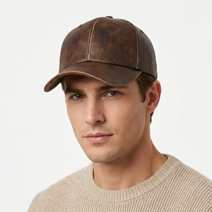 Casquette de baseball vintage en cuir PU, 6 panneaux, ajustée, unisexe, couleur unie, chapeau décontracté pour adultes - Product Image 2