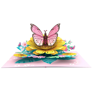 Tarjeta de felicitación emergente rosa con diseño de mariposa, temática floral, tarjeta hecha a mano con mariposas, fabricante de Vietnam, tarjeta emergente 3D, manualidades en papel. - Product Image 4