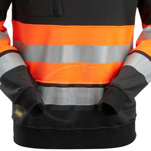 High Visibility Safety Sweatshirt Class 2 Reflective Orange Black Workwear Zip Pocket Shoulder Stripes Logo <b>LED</b> Flash Waterproof - Product Image 3