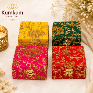 Handcrafted Religious Zari Embroidery High Strength Recyclable Square 4x4 Inches MDF Lock <b>Box</b> Indian Kumkum Fashions Wedding - Product Image 3