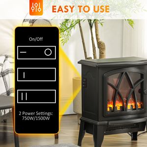 Caminetto Elettrico Indipendente da 750W/1500W con Fiamme LED Realistiche e Protezione dal Surriscaldamento, Colore Nero - Product Image 5