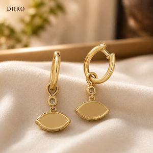 Bezel Marquise Cut Diamond <b>Hoop</b> <b>Earrings</b> Luxury 18K Yellow Gold Plated Women's Jewelry - Product Image 5