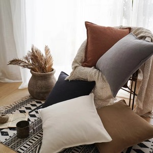 Solid Gray Square Linen <b>Cushion</b> <b>Cover</b> Handmade Nordic Style Home Decor Pillow Case Envelop Closure - Product Image 2